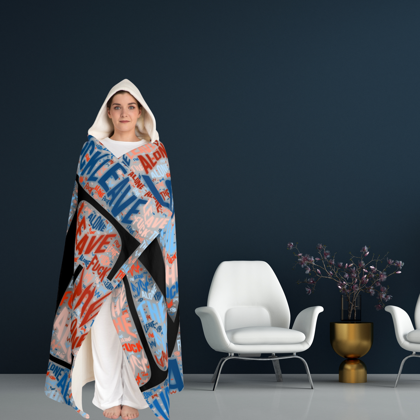 Leave Me the F*CK Alone Cozy Sherpa Fleece Blanket Poncho | Warm Throw for Home, Gifts, Camping, Chilly Days, Soft Blanket Hoodie