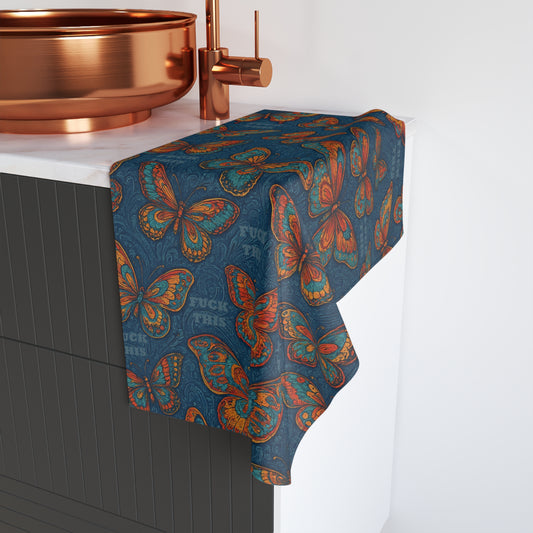 Bold Butterfly Fuck This Hand Towel | Fun Decor, Kitchen Essential, Gift for Her, Bathroom Accessory, Unique Design